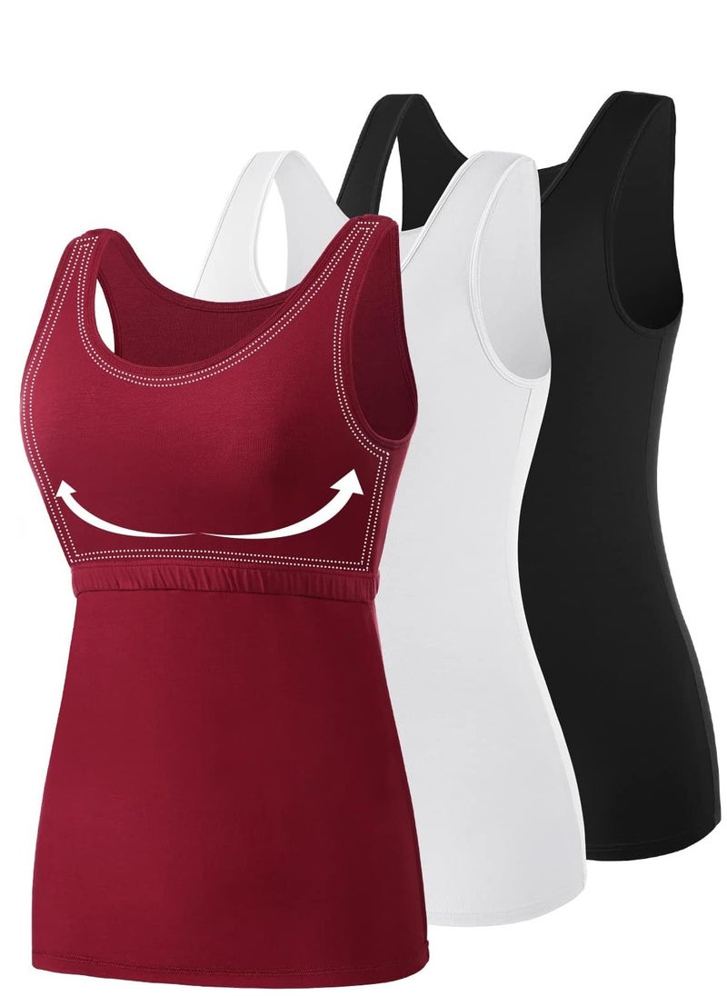 Mesery Bundle Of (3) Tank Tops For Women Built In Bra Shelf Bra Tanks Layering Undershirts  - Image 1