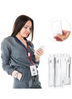 Oasisgalore 2 Pieces Transparent Card Case,Hard Plastic ID Credit Card Protector,Heavy Duty Badge Holders  - Image 2