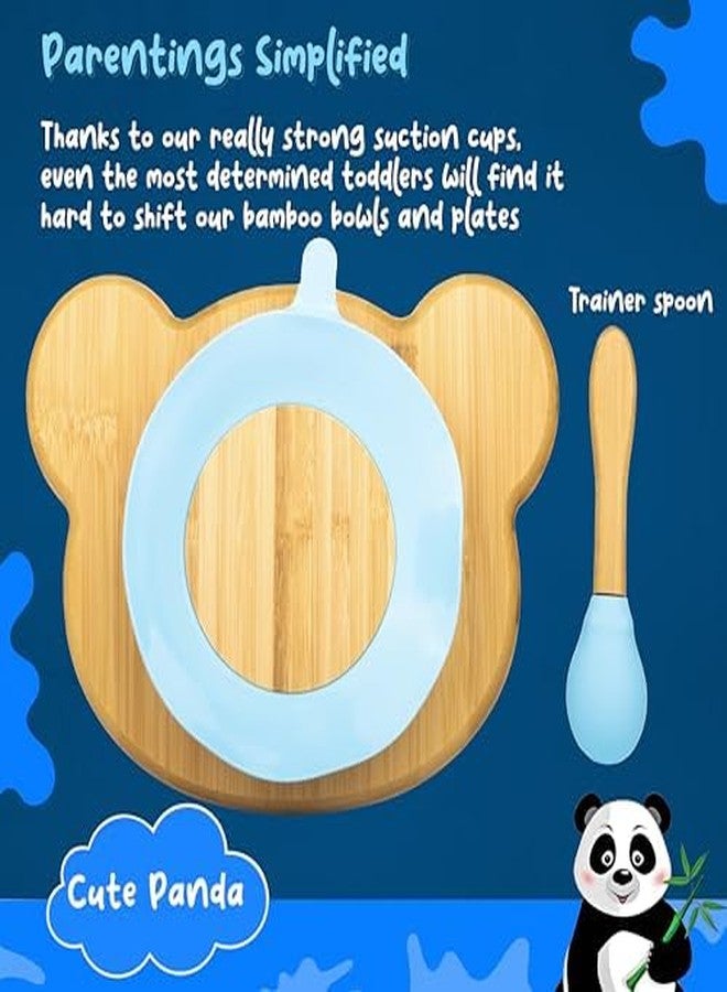 StarKiddo® Adorable Panda Bamboo Suction Plates for Baby and Toddler with Adjustable bib | 3 Sections | Weaning Spoon | Non-Toxic | Strong Suction | Ideal for Baby-Led Weaning (Combo-Blue) - Image 5