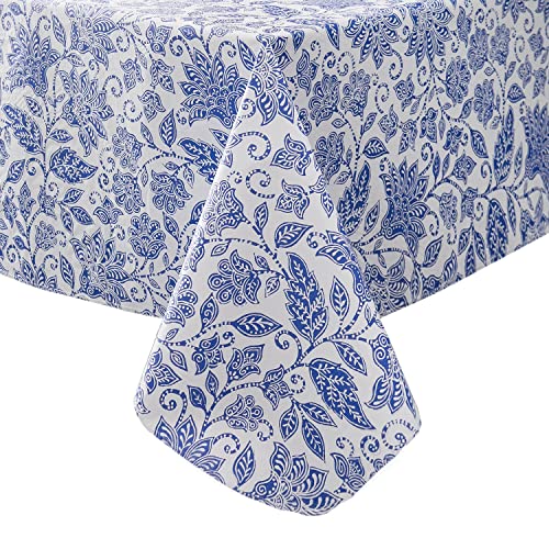 Pioggia Vinyl Tablecloth with Flannel Backed Waterproof OilProof PVC Table Cloth Wipeable SpillProof Plastic Table Cover for Indoor and OutdoorFlower 60 x 84 Inch Rectangle 