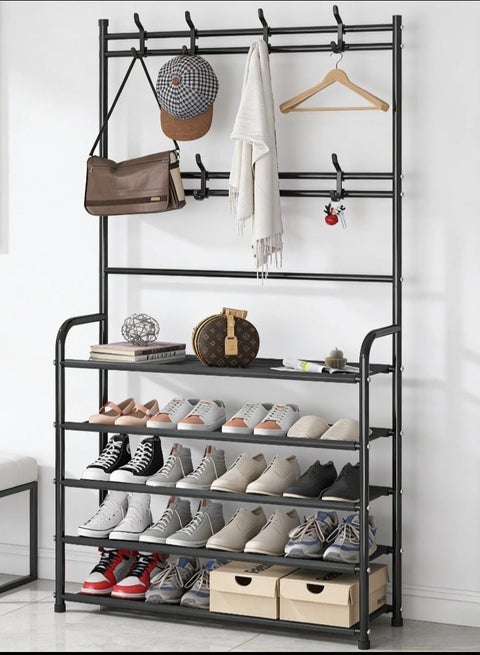 Multi-purpose shoe rack with clothes hangers – Durable metal materials – Stylish and practical arrangement – ​​80 x 170 cm