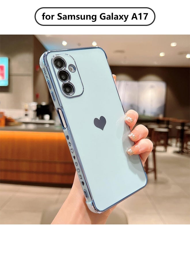 جراب Samsung A17 5G للنساء والفتيات، جراب فاخر مقاوم للصدمات بتصميم قلب الحب مع 4 زوايا لهاتف Samsung Galaxy A17، أزرق - Image 1