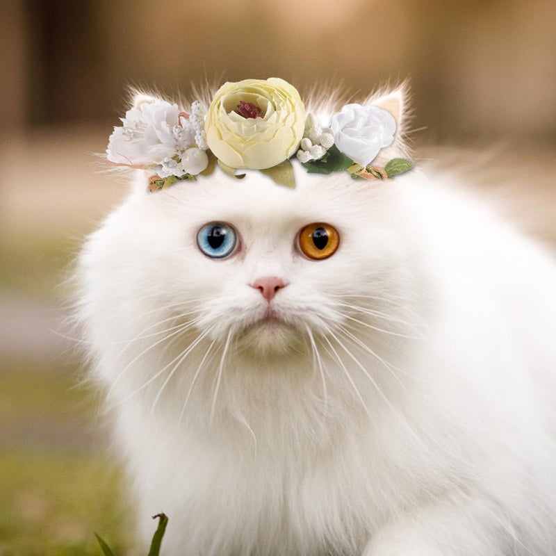 Essy Pet Flower Headband Crown Wreath Hair Accessory 12.99 Inch Sweet Elegant Floral Garland For Cats Dogs Party Special Events - Image 5