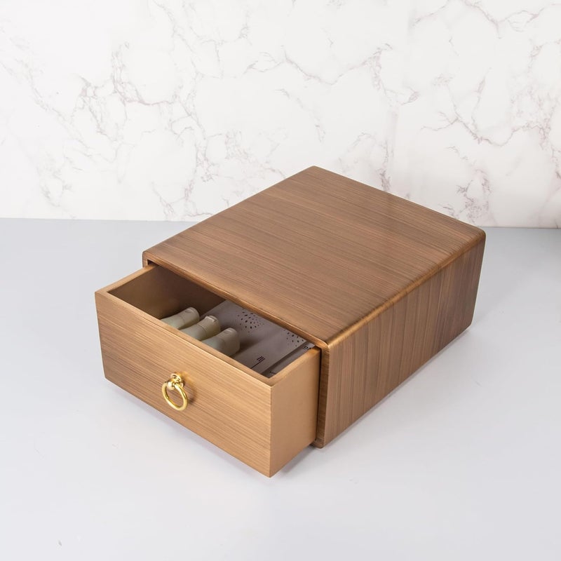 Urbane Home Urbane Home Premium Polyresin 5pcs Bathroom Accessories Set Moisture Resistant Kitchen Bathroom Use Soap DispenserCotton Swab BoxSoap DishTowel TrayAmenity Box Brown  - Image 3