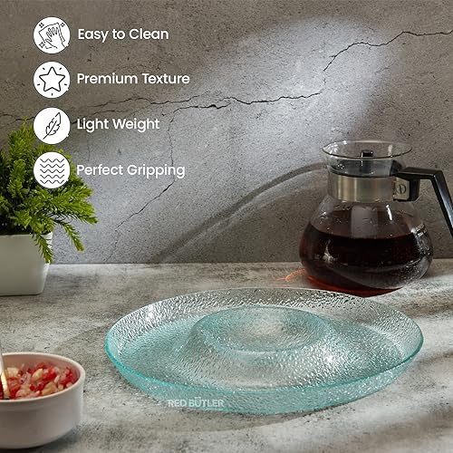 Red Butler Designer Glass Serving Platter Set of 1 Pieces | Beautiful Round Chip and Dip Glass Serving Platter for Dinnerware, Crockery and Dining - Image 4