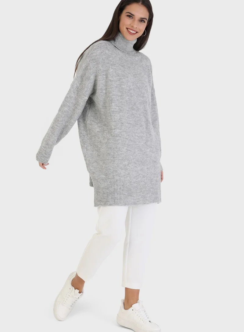 Refka by modanisa Turtle Neck Knitted Tunic