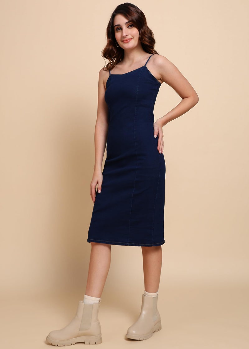 Nifty Women's Denim Stretchable Bodycon Dress (1476_BSC_M_Blue_Medium) - Image 3