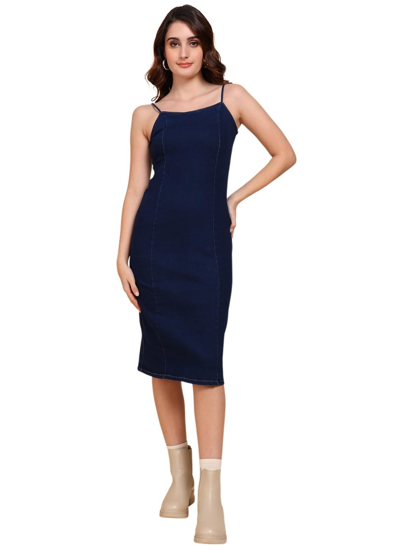 Nifty Women's Denim Stretchable Bodycon Dress (1476_BSC_M_Blue_Medium) - Image 1