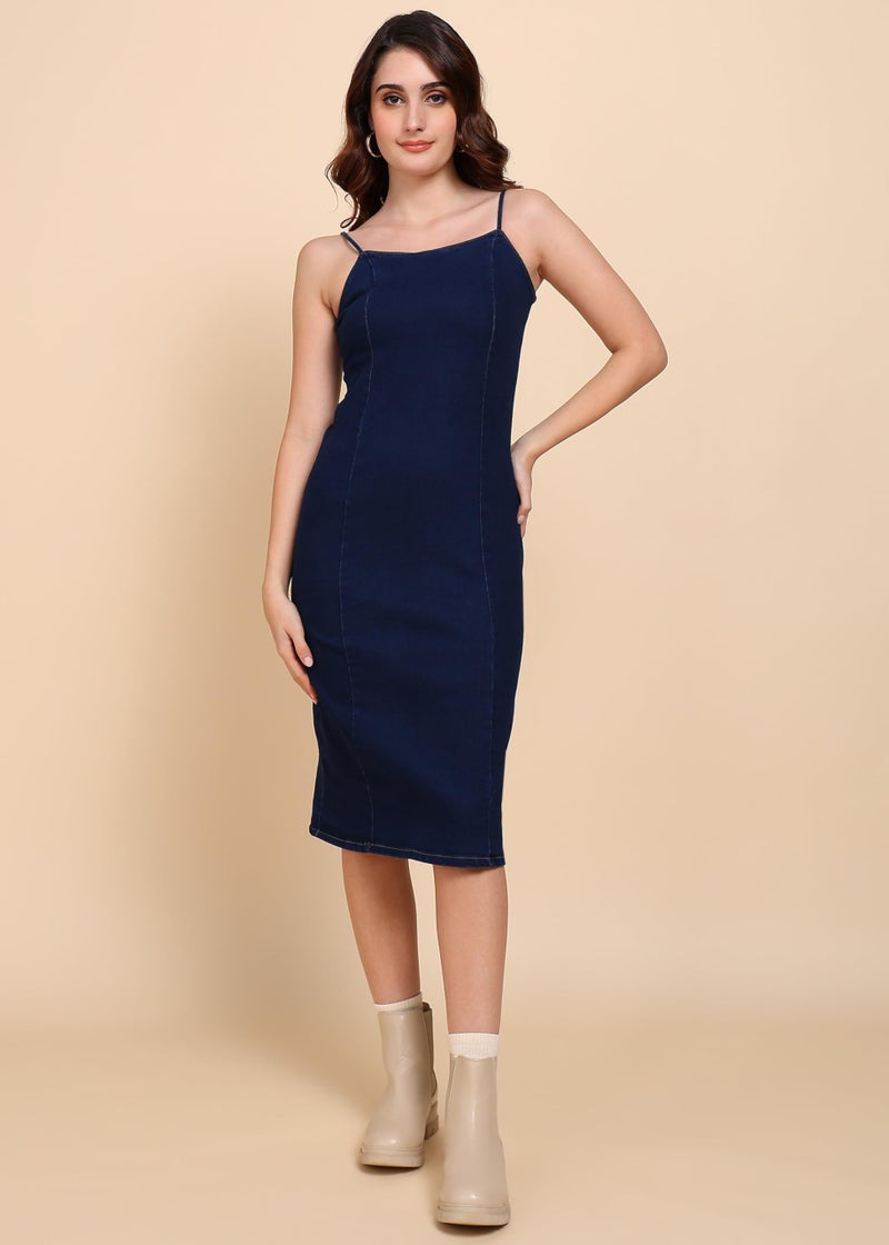 Nifty Women's Denim Stretchable Bodycon Dress (1476_BSC_M_Blue_Medium) - Image 2