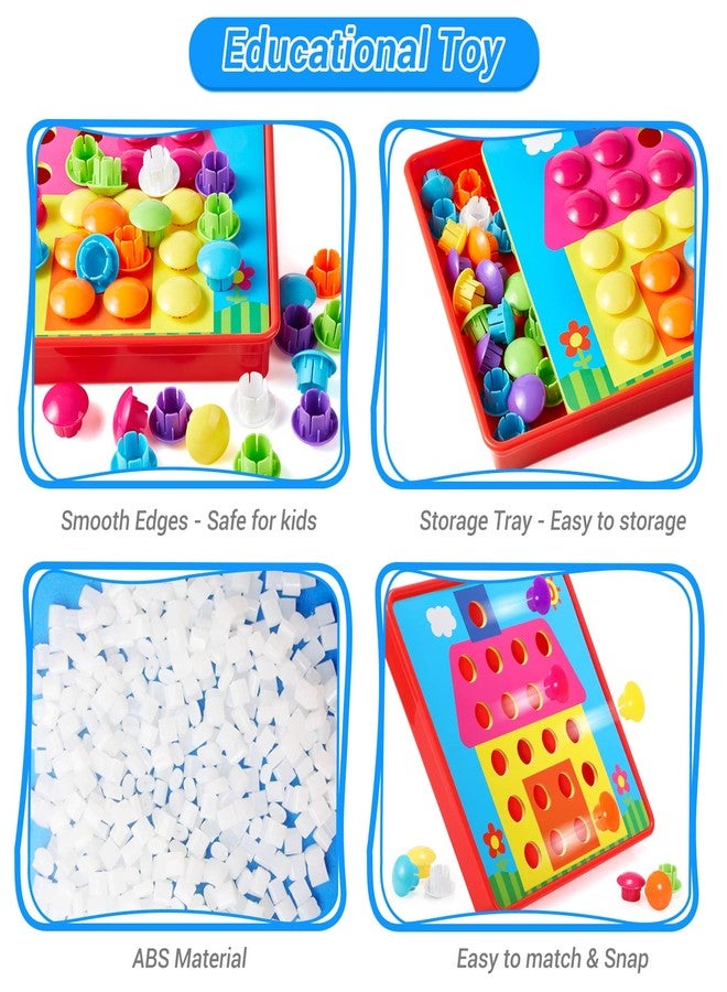 Geekper 68PCS Button Art Toys for Toddlers Color Matching Mosaic Pegboard, Early Learning Educational Toys for 3, 4, 5, 6 Year Old Kids Boys and Girls, 10 Pictures and 58 Buttons - Image 3