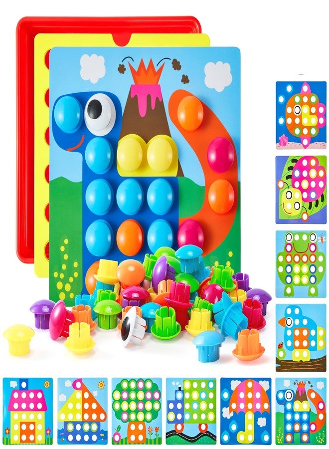 Geekper 68PCS Button Art Toys for Toddlers Color Matching Mosaic Pegboard, Early Learning Educational Toys for 3, 4, 5, 6 Year Old Kids Boys and Girls, 10 Pictures and 58 Buttons - Image 1