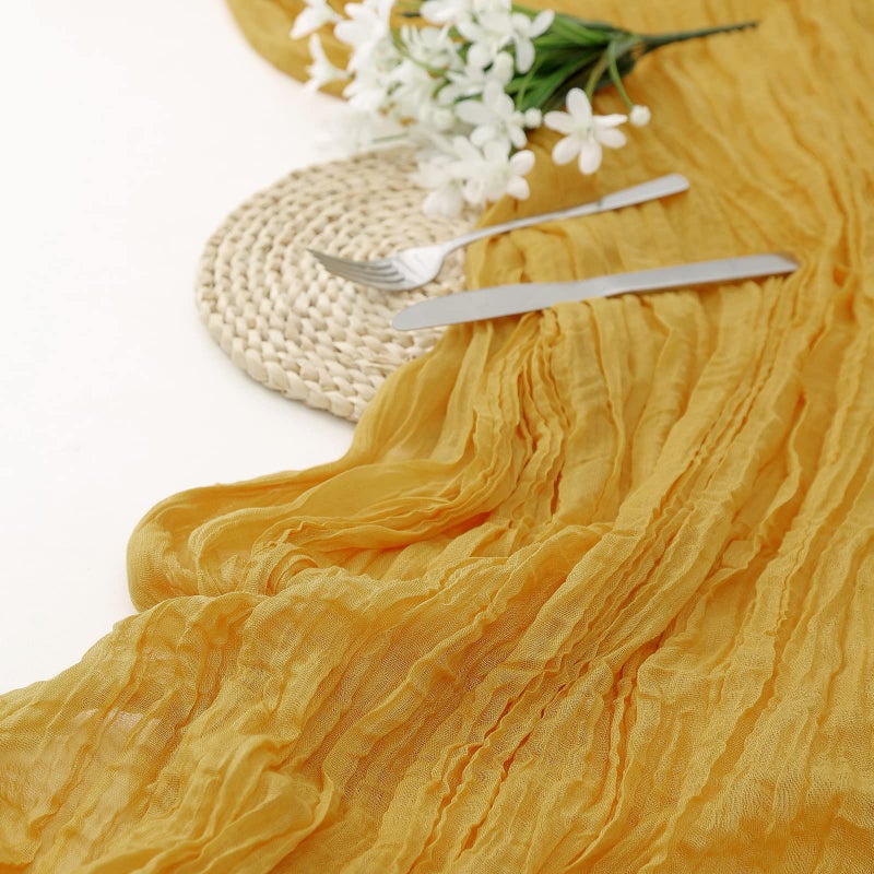 DOLOPL Mustard Yellow Cheesecloth Table Runner 13.3ft Boho Gauze Cheese Cloth Table Runner Rustic Sheer Runner 160inch Long for Wedding Bridal Baby Shower Birthday Party Cake Table Decorations - Image 2