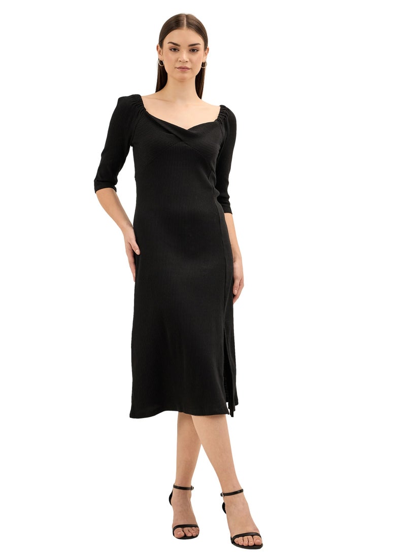 Salt Attire Women's  Elegant Midi Dress with Sweetheart Neckline, A-Line Silhouette, and Twisted Front Detail - Perfect for Effortless Style and Sophisticated Occasions  - Image 1