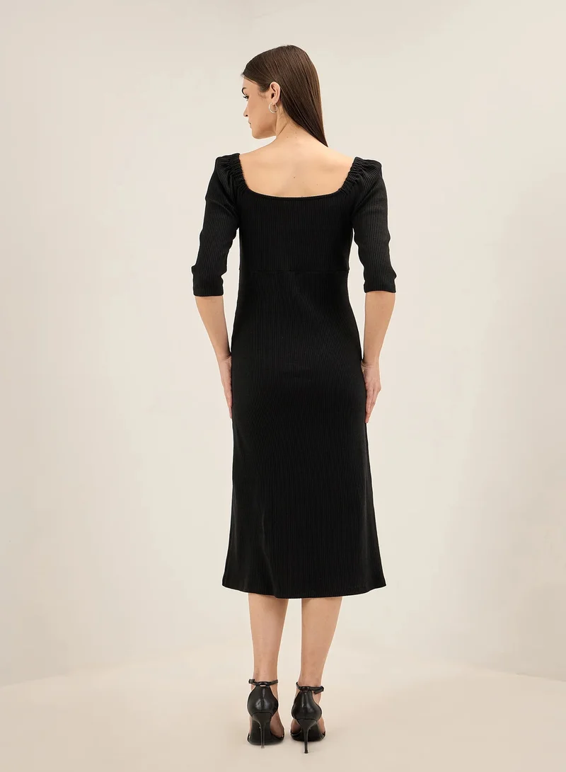 Salt Attire Women's  Elegant Midi Dress with Sweetheart Neckline, A-Line Silhouette, and Twisted Front Detail - Perfect for Effortless Style and Sophisticated Occasions
