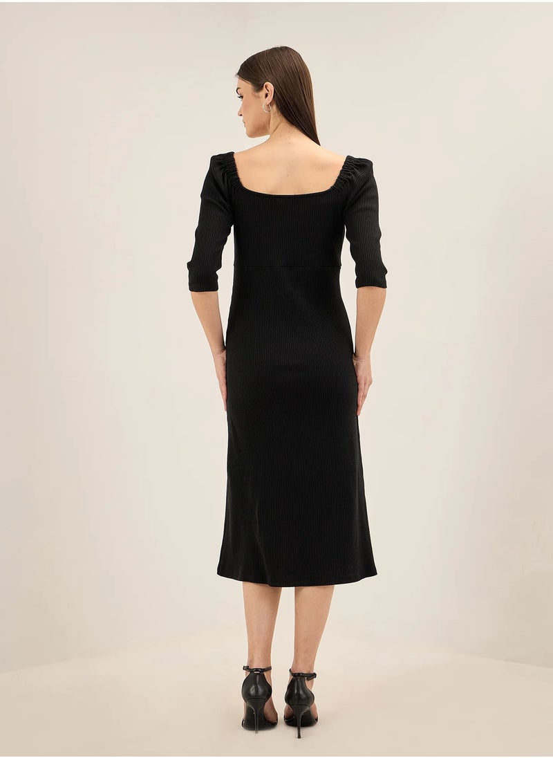 Salt Attire Women's  Elegant Midi Dress with Sweetheart Neckline, A-Line Silhouette, and Twisted Front Detail - Perfect for Effortless Style and Sophisticated Occasions  - Image 4