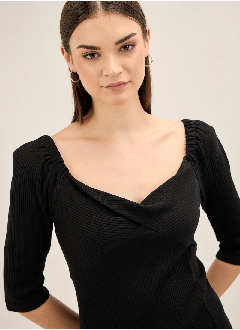 Salt Attire Women's  Elegant Midi Dress with Sweetheart Neckline, A-Line Silhouette, and Twisted Front Detail - Perfect for Effortless Style and Sophisticated Occasions  - Image 5
