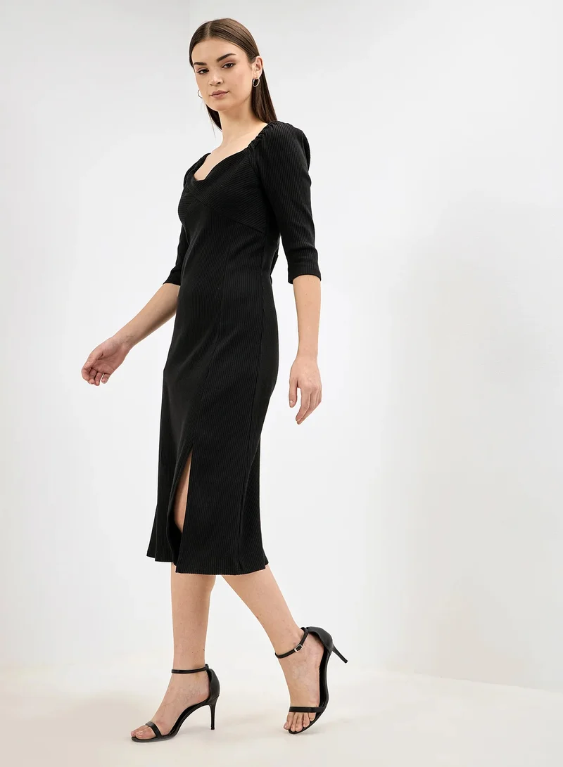 Salt Attire Women's  Elegant Midi Dress with Sweetheart Neckline, A-Line Silhouette, and Twisted Front Detail - Perfect for Effortless Style and Sophisticated Occasions