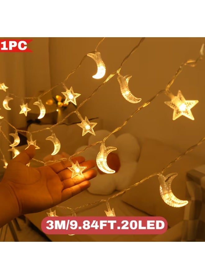 Arabash 1pc 20LED, 3M, Star String Lights, Moon Lights, Star and Moon String Lights, Hanging, Suitable for Room, Bedroom, Living Room, Wedding, Party, Gift, Ramadan Decorations, Spring Decorations, Wall Decoration, Thanksgiving - Image 2