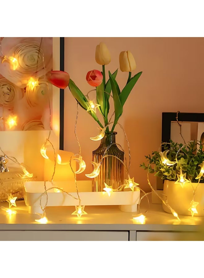 Arabash 1pc 20LED, 3M, Star String Lights, Moon Lights, Star and Moon String Lights, Hanging, Suitable for Room, Bedroom, Living Room, Wedding, Party, Gift, Ramadan Decorations, Spring Decorations, Wall Decoration, Thanksgiving - Image 1