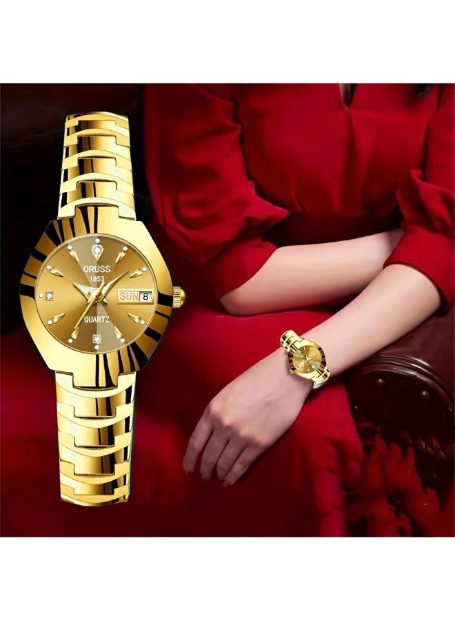 NIBEMINENT ساعة نسائية فاخرة مزينة بالأحجار الكريمة ساعة كوارتز ذهبية موضة أنالوج تقويم ساعة معصم ساعة تاريخ - Image 1