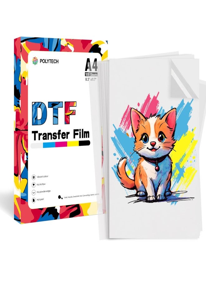 Polytech DTF Transfer Film, A4 (8.5 x 11) 100 Sheet, Premium DTF Paper, Good Ink Transfer, DTF Film, Compatible with EPSON DTF Printers, Hot Peel - Image 1