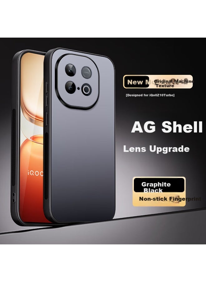 Shang Su Protective Case For Iqoo Z10 Turbo, Vivo Iqoo Z10 Turbo Matte Ag Lens Full Coverage Anti-Drop Simple Business Men And Women Shell, Graphite Black