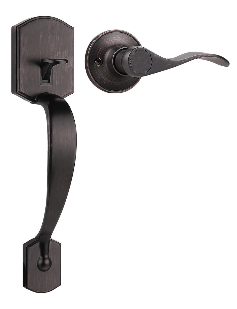 Tinewa Camelot Trim Lower Half Handleset, Oil Rubbed Bronze Finish, Upgated Entry Door Handle with Accent Wave Door Lever for Electronic Keypad with Drop Interior Left Handed Lever - Image 1