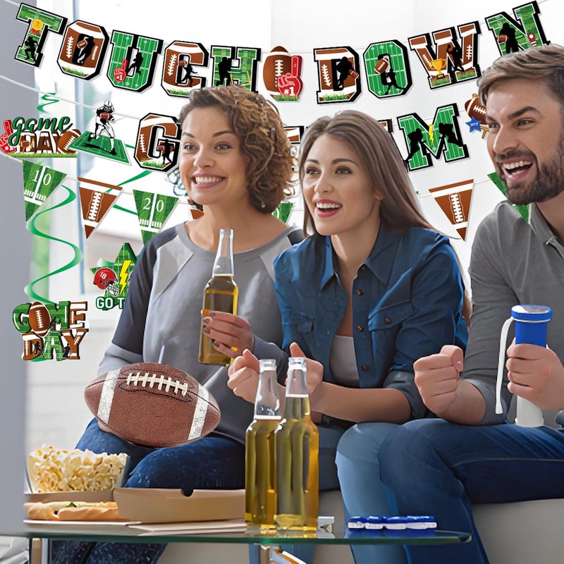 Tomario 53PCS Football Party Decorations Kit, Touch Down Go Team Football Theme Paper Banner Triangle Flags Banner Hanging Swirl - Football Game Day Party Decorations - Image 5