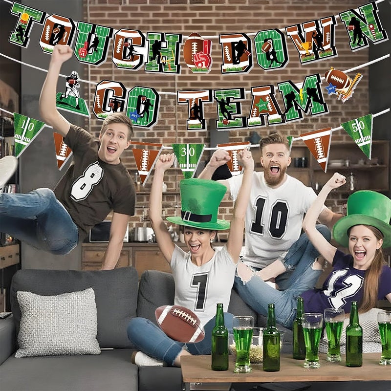 Tomario 53PCS Football Party Decorations Kit, Touch Down Go Team Football Theme Paper Banner Triangle Flags Banner Hanging Swirl - Football Game Day Party Decorations - Image 3