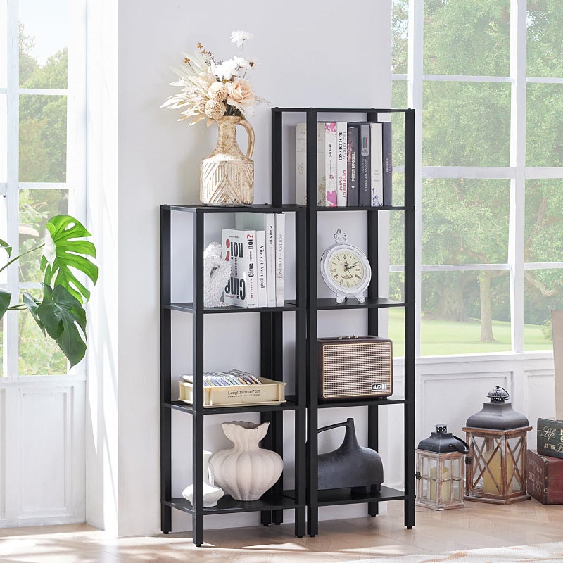 YUFAM 4 Tier Tall Wooden Bookshelf with Storage - Small Bookcase for Small Spaces, Shelf for Living Room, Office, Bedroom, Kitchen - Industrial Modern Black Book Shelf - Image 4