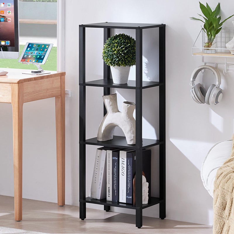 YUFAM 4 Tier Tall Wooden Bookshelf with Storage - Small Bookcase for Small Spaces, Shelf for Living Room, Office, Bedroom, Kitchen - Industrial Modern Black Book Shelf - Image 3