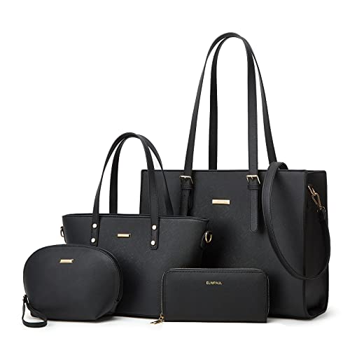 Lovematch Women Fashion Synthetic Leather Handbags Tote Bag Shoulder Bag Top Handle Satchel Purse Set 4pcs - Image 1