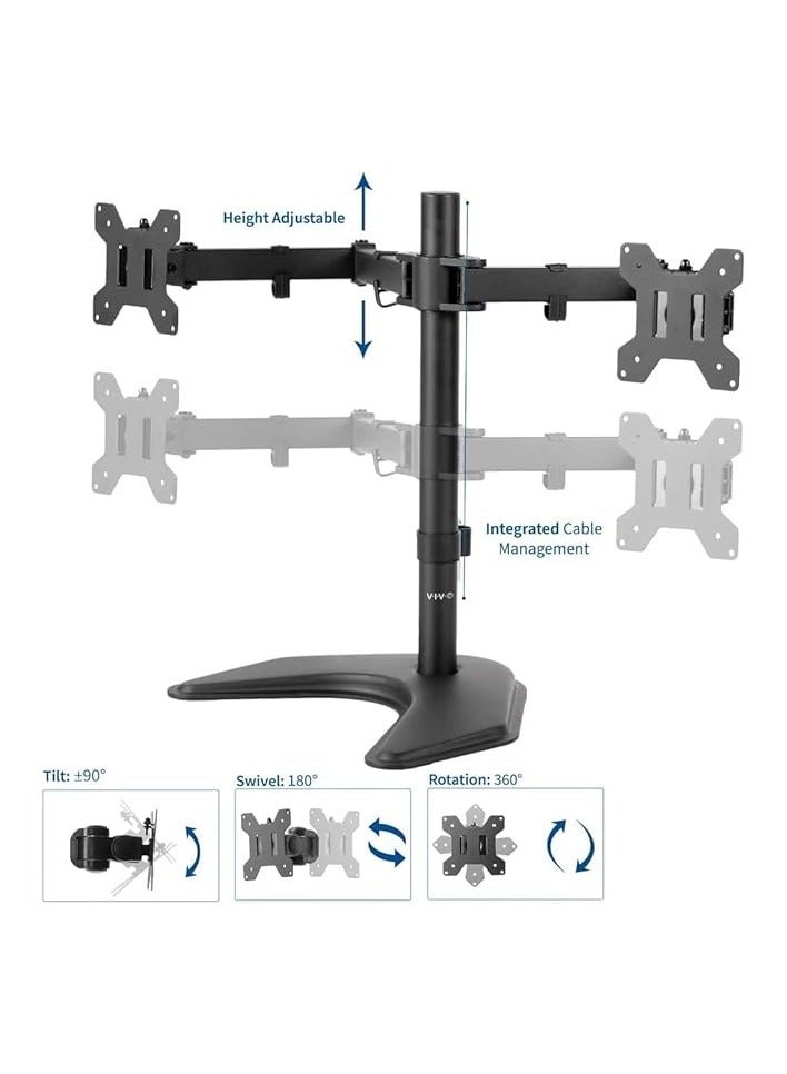 PROMASS Dual LED LCD Monitor Free-Standing Desk Stand For 2 Screens Up to 27" Inch Heavy-Duty Fully Adjustable Arms With Max VESA (100x100mm) - Black - Image 3