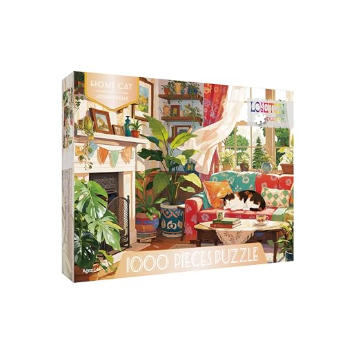LOJETON Cat Cozy Puzzles 1000 Piece Jigsaw Puzzle for Adults Puppy Kitten Plants Jigsaw Puzzles with Letters on Back Impossible Challenging Hard Colorful Modern Art Puzzles Home Decor 275 x 197 Inch - Image 5