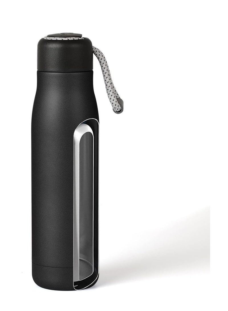 زجاجة مياه، قارورة مفرغة من الهواء معزولة من الفولاذ المقاوم للصدأ بطبقة مزدوجة، زجاجة حرارية مقاومة للتسرب ذات فم واسع، زجاجة رياضية سهلة التعامل (550 مل) باللون الأسود غير اللامع - Image 5