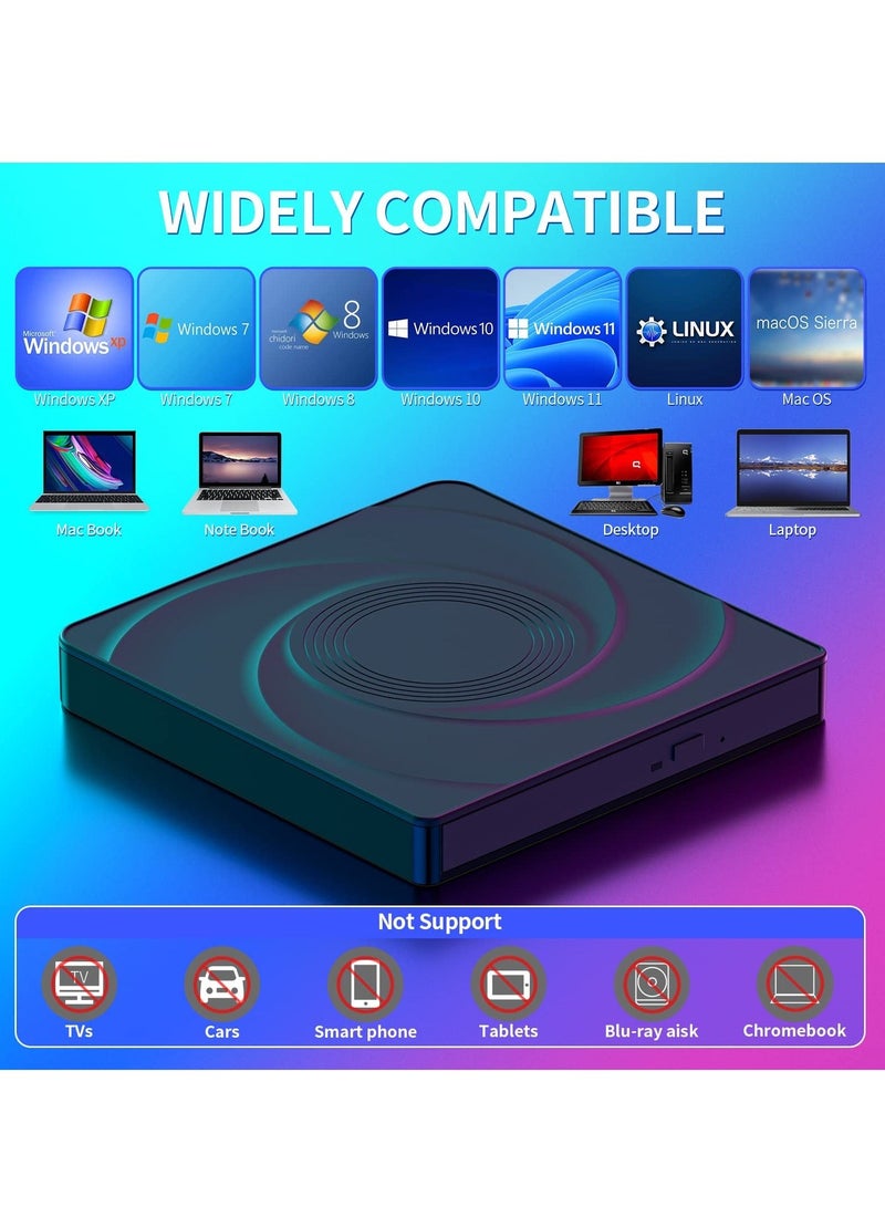 Captaintech External CD/DVD Drive for Laptop - USB 3.0 & Type-C, Portable CD DVD +/-RW Burner Player, Plug and Play, Compatible with Windows 10&11, Linux, MacBook PC (Black) - Image 4