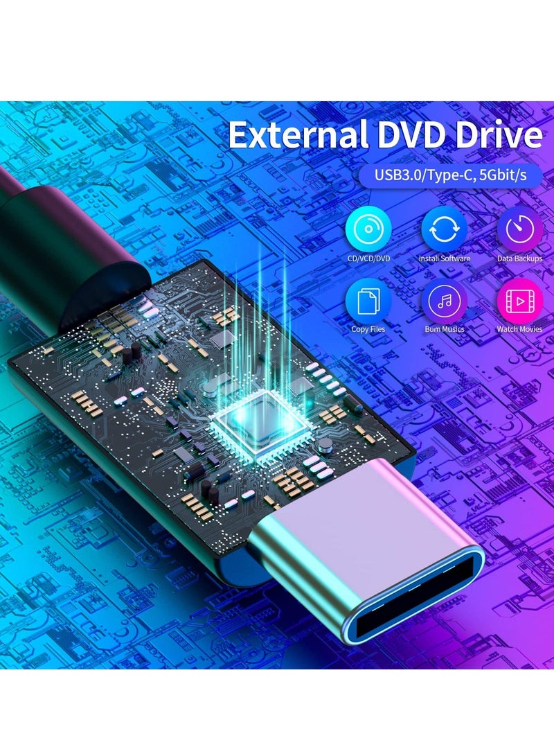 Captaintech External CD/DVD Drive for Laptop - USB 3.0 & Type-C, Portable CD DVD +/-RW Burner Player, Plug and Play, Compatible with Windows 10&11, Linux, MacBook PC (Black) - Image 5