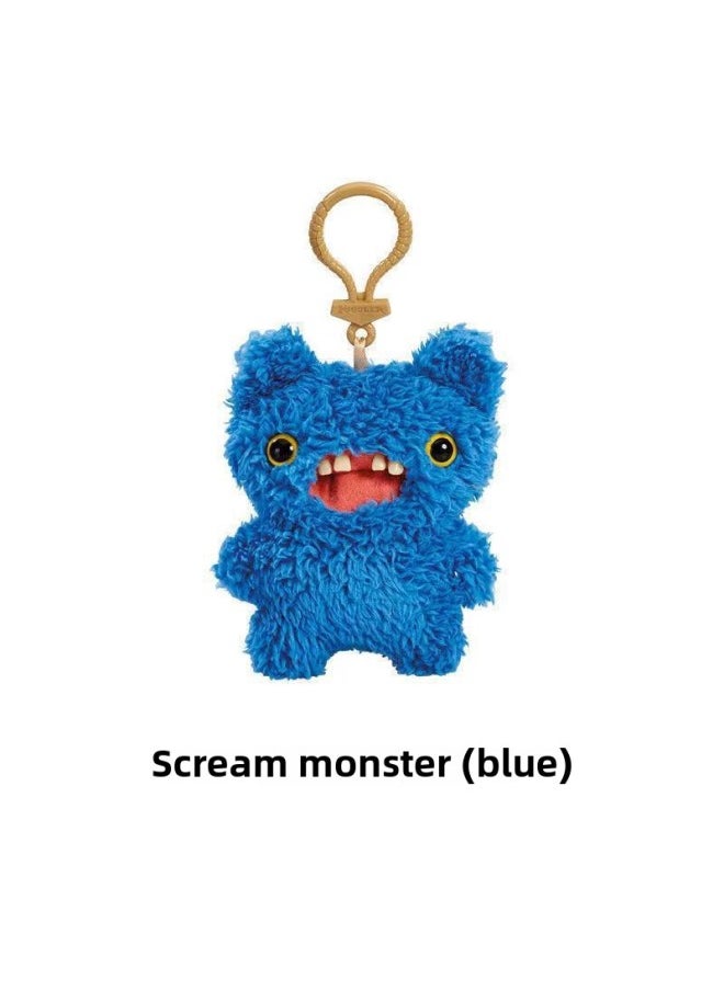 Key Pendant Genuine Big Teeth Teeth Monster Doll Teeth Treasure Ugly Adorable Monster Funny Plush Support One Generation-Color:Keychain-screaming Monster (blue)-Height:About 12cm  - Image 1