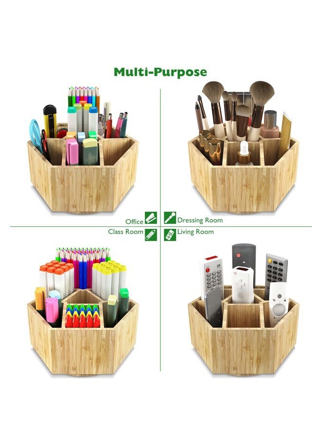 Houtingmaan Bamboo Rotating Art Supply Organizer, 7 Sections, Hold 350+ Pencils, School Supplies Organizer for Pen, Colored Pencil, Art Brushes, Desktop Storage Box in Classroom & Art Studio - Image 4