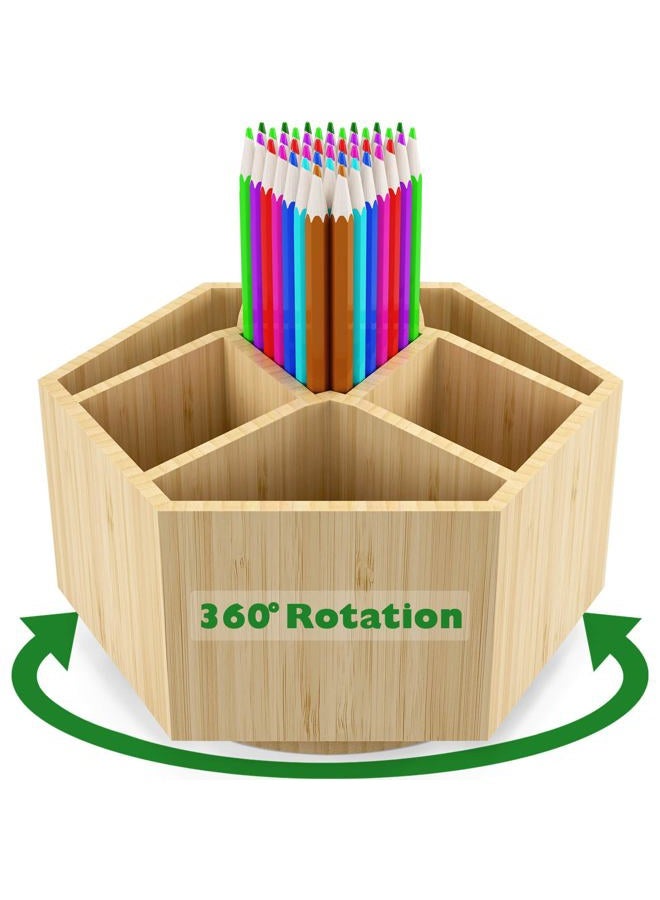 Houtingmaan Bamboo Rotating Art Supply Organizer, 7 Sections, Hold 350+ Pencils, School Supplies Organizer for Pen, Colored Pencil, Art Brushes, Desktop Storage Box in Classroom & Art Studio - Image 1