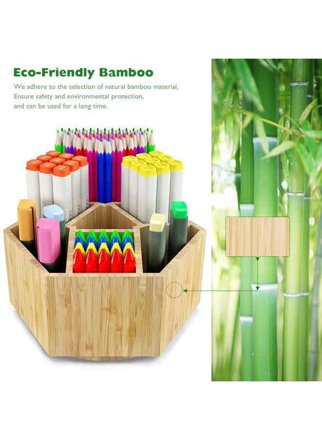 Houtingmaan Bamboo Rotating Art Supply Organizer, 7 Sections, Hold 350+ Pencils, School Supplies Organizer for Pen, Colored Pencil, Art Brushes, Desktop Storage Box in Classroom & Art Studio - Image 3