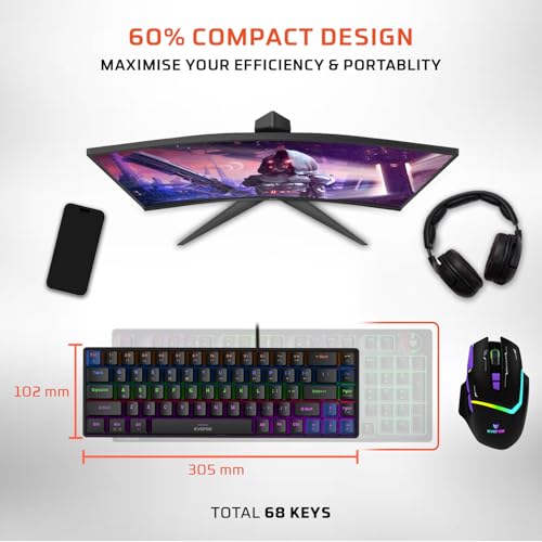 EvoFox Katana S Mini Wired Mechanical Keyboard | Hot-Swappable Silent Red Switches | 68-Key Compact Layout | Vivid Rainbow Backlighting | 1000Hz Polling Rate, All Keys Anti-Ghosting (Black) - Image 4