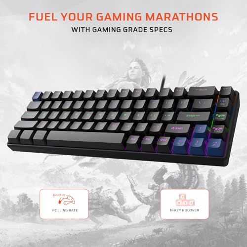 EvoFox Katana S Mini Wired Mechanical Keyboard | Hot-Swappable Silent Red Switches | 68-Key Compact Layout | Vivid Rainbow Backlighting | 1000Hz Polling Rate, All Keys Anti-Ghosting (Black) - Image 3