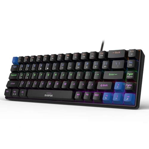 EvoFox Katana S Mini Wired Mechanical Keyboard | Hot-Swappable Silent Red Switches | 68-Key Compact Layout | Vivid Rainbow Backlighting | 1000Hz Polling Rate, All Keys Anti-Ghosting (Black) - Image 1