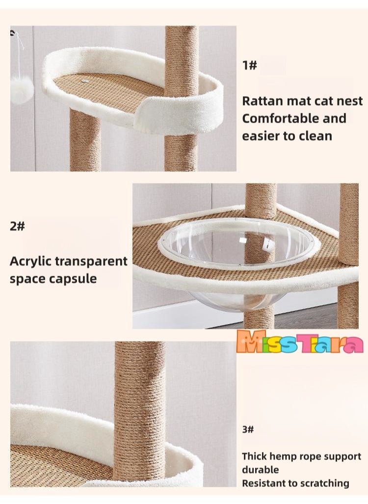 MissTiara - Multi-level Cat Tree for Indoor Cats Cat Tree House Tower Sisal Rope Scratching Post Pet Climber Scratcher with Hanging Toy for Adult Cat Kitten Indoor Play Sleeping 164cm - Image 1