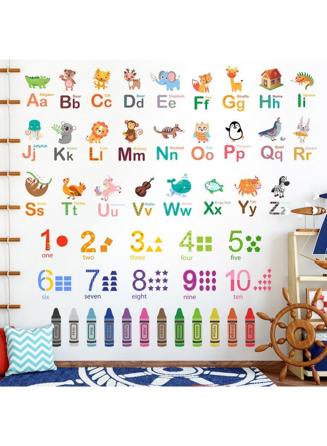 LiveGallery Removable 3D Cartoon Animals Words A-Z Wall Stickers Early Learing Letter 1-9 Wall Decals Peel and Stick Education Color Cognition Wall Decor for Nursery Little Girls Kids Bedroom Classroom - Image 1