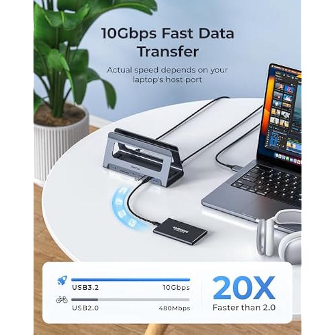Raycue USB C DOCKING STATION DUAL MONITOR FOR MACBOOK PRO/AIR, USB C DOCK DUAL HMDI, USB C HUB WITH 2 4K HDMI FOR MAC, DOCKING STATION STAND WITH VGA, USB C, PD3.0, 4 USB, ETHERNET, SD/TF, AUDIO - Image 3