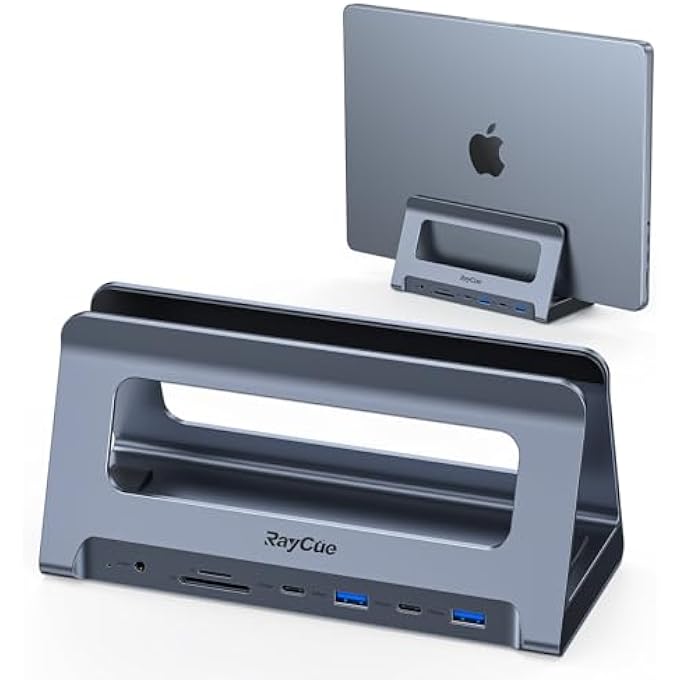 Raycue USB C DOCKING STATION DUAL MONITOR FOR MACBOOK PRO/AIR, USB C DOCK DUAL HMDI, USB C HUB WITH 2 4K HDMI FOR MAC, DOCKING STATION STAND WITH VGA, USB C, PD3.0, 4 USB, ETHERNET, SD/TF, AUDIO - Image 1
