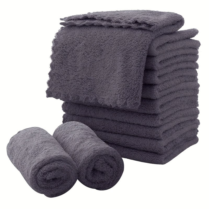 Beige 6pcs Ultra Soft Coral Velvet Microfiber Washcloths Quick Dry Absorbent Multipurpose Towels - Image 4
