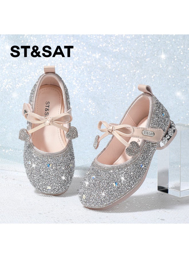 St&sat Girls' Leather Shoes Autumn New Children's High Heel Princess Shoes Soft Sole Crystal Shoes Performance Fashion Shoes Crystal Pink Size 32 - Image 5
